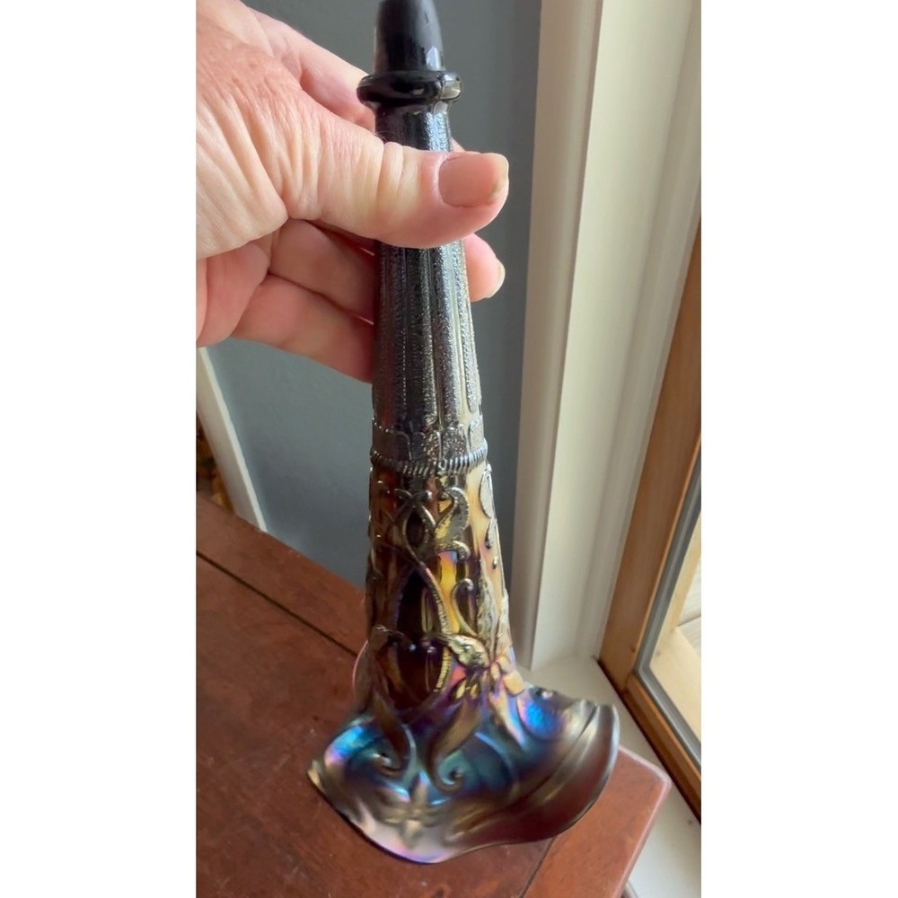 Northwood Carnival Glass Wishbone Epergne Lily Horn Amethyst Iridescent Antique - Picture 4 of 10